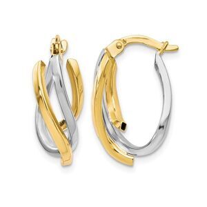 10K Yellow and White Gold Polished Twisted Hoop Earrings